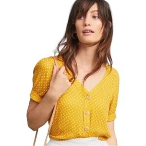 Anthropologie yellow polka dot blouse